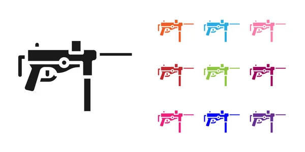 黑色冲锋枪M3 油枪图标隔离在白色背景 设置彩色图标 — 图库矢量图片