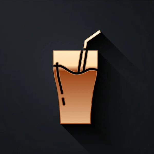 Gold Glass Juice Icon Isolated Black Background Tube Drinking Healthy — Archivo Imágenes Vectoriales