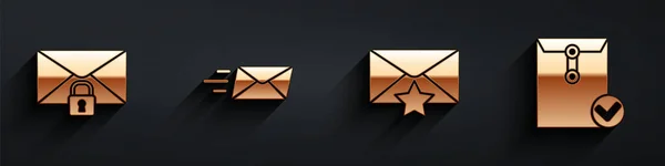 Set Mail Message Lock Password Express Envelope Envelope Star Envelope — Archivo Imágenes Vectoriales