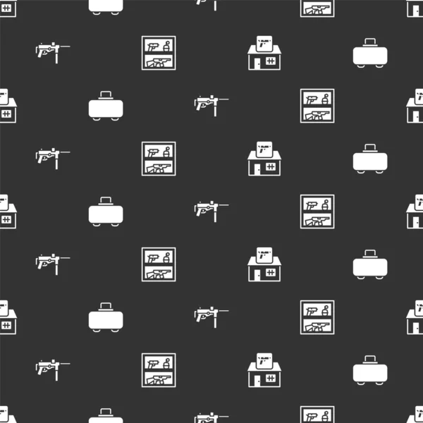 Set Hunting Shop Weapon Weapon Case Submachine Gun Seamless Pattern — Vetor de Stock