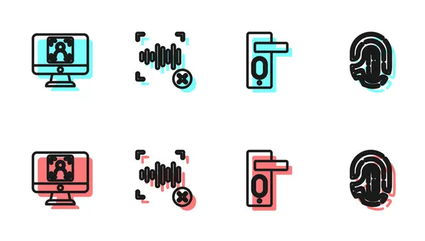 Définir Ligne Verrouillage Porte Empreinte Digitale Reconnaissance Faciale Voix Rejet — Image vectorielle