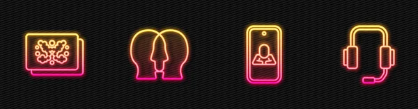 Set Line Psychologist Online Rorschach Test Bipolar Disorder Glowing Neon — Stok Vektör