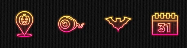 Définir Ligne Chauve Souris Volante Citrouille Oeil Calendrier Avec Halloween — Image vectorielle