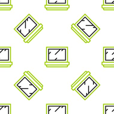 Ayna ikonlu çizgi makyaj tozu beyaz arka planda izole edilmiş pürüzsüz desen. Vektör İllüstrasyonu.