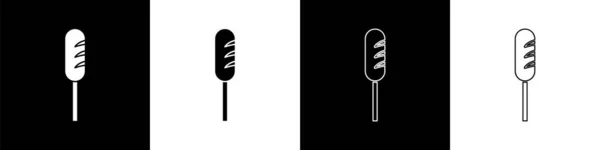 Набір Смажені Значки Ковбаси Ізольовані Чорно Білому Тлі Грилі Ковбаса — стоковий вектор