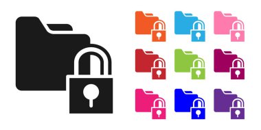 Siyah Dizin ve kilit simgesi beyaz arkaplanda izole edildi. Kapalı dosya ve asma kilit. Güvenlik, güvenlik, koruma kavramı. Simgeleri renklendirin. Vektör