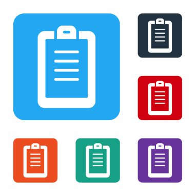 Beyaz Polis raporunda beyaz arka planda izole edilmiş bir simge var. Renkli kare düğmelerle simgeleri ayarla. Vektör.