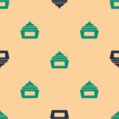 Yeşil ve siyah krem ya da losyon kozmetik tüp ikonu bej arka planda izole edilmiş pürüzsüz desen. Kadınlar için vücut bakım ürünleri. Vektör.