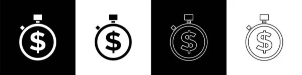 Set Time Значок Грошей Ізольований Чорно Білому Тлі Гроші Час — стоковий вектор