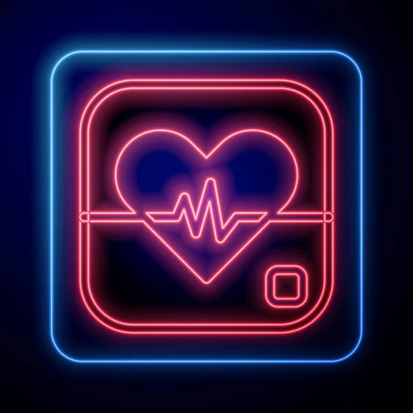 Leuchtendes Neonfarbenes Herzfrequenzsymbol Isoliert Auf Blauem Hintergrund Herzschlagzeichen Herzpuls Symbol — Stockvektor