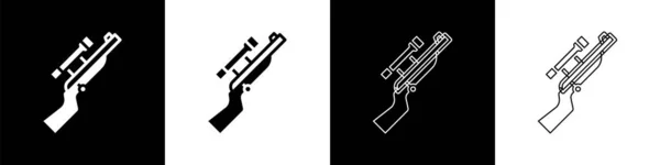 Set Scharfschützengewehr Mit Zielfernrohrsymbol Isoliert Auf Schwarzem Und Weißem Hintergrund — Stockvektor