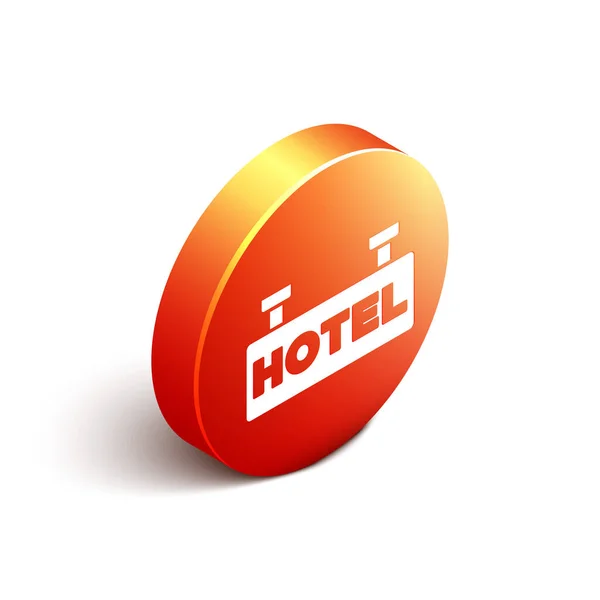 Isometrische Außenwerbung Mit Hotelsymbol Auf Weißem Hintergrund Orangefarbener Kreis Vektor — Stockvektor