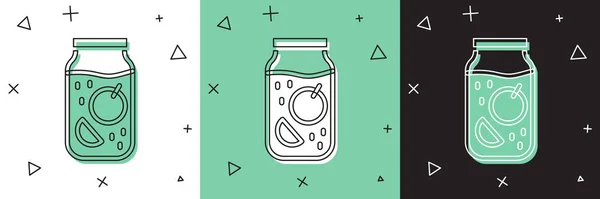 Conjunto Jam Jar Icono Aislado Blanco Verde Fondo Negro Vector — Vector de stock