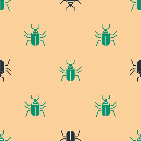 Green Black Insect Fly Icon Isolated Seamless Pattern Beige Background — Stock Vector