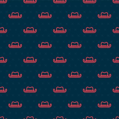 Kırmızı çizgi batı kovboy şapkası ikonu siyah arka planda izole edilmiş pürüzsüz desen. Vektör.