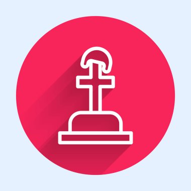 Beyaz çizgi asker mezar ikonu uzun gölgeli izole edilmiş. Bilinmeyen askerin mezarı. Kırmızı daire düğmesi. Vektör.