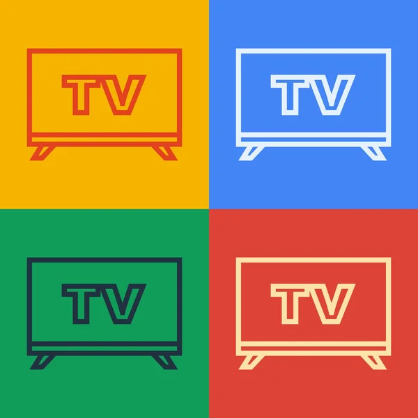Pop Art Linie Smart Symbol Isoliert Auf Farbigem Hintergrund Fernsehzeichen — Stockvektor