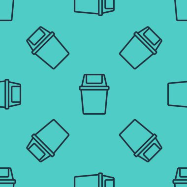 Siyah çizgi Çöp kutusu simgesi yeşil arkaplanda izole edilmiş pürüzsüz desen. Çöp kutusu tabelası. Sepet simgesini geri dönüştür. Ofis çöpü ikonu. Vektör.