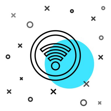 Siyah çizgi Wi-Fi kablosuz internet ağ sembolü simgesi beyaz arkaplanda izole edildi. Rastgele dinamik şekiller. Vektör.