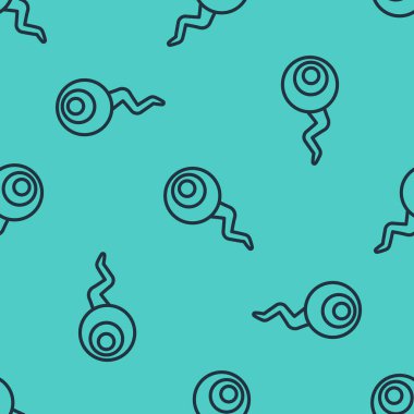 Siyah çizgi göz simgesi yeşil arka planda kusursuz desen izole etti. Mutlu Cadılar Bayramı Partisi. Vektör.