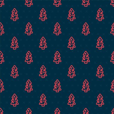 Süsleme simgesi olan kırmızı çizgi Noel ağacı siyah arka planda izole edilmiş pürüzsüz desen. Mutlu Noeller ve mutlu yıllar. Vektör.