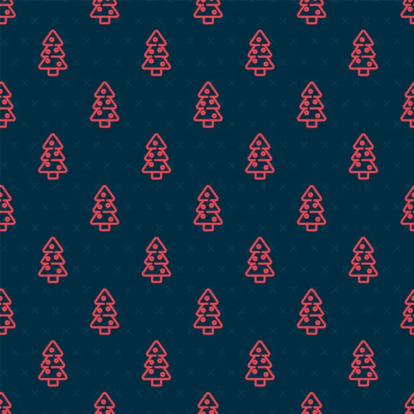 Rote Linie Weihnachtsbaum Mit Dekorationen Symbol Isoliert Nahtlose Muster Auf — Stockvektor