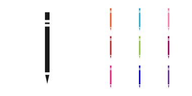 Beyaz arkaplanda silgi simgesine sahip siyah kalem. Çizim ve eğitim araçları. Okul sembolü. Simgeleri renklendirin. Vektör İllüstrasyonu.