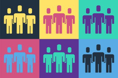 Pop Art Kullanıcıları grubunun simgesi renk arkaplanında izole edildi. Bir grup insan ikonu. İş simgesi - kullanıcı profili simgesi. Vektör.