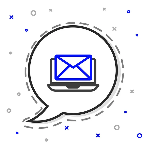 Ligne Ordinateur Portable Avec Enveloppe Mail Ouvert Sur Icône Écran — Image vectorielle