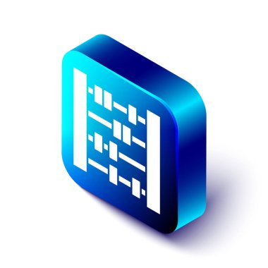 Beyaz arkaplanda Isometric Abaküs simgesi izole edildi. Geleneksel sayım çerçevesi. Eğitim işareti. Matematik okulu. Mavi kare düğme. Vektör.