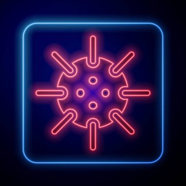 Parlayan neon deniz mayını ikonu mavi arka planda izole edildi. Deniz bombası. Vektör.