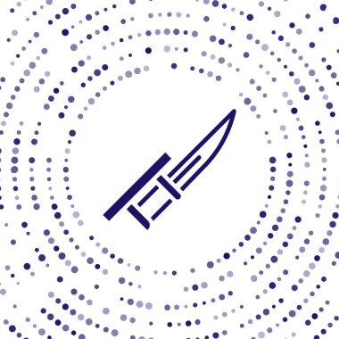 Tüfek ikonunda mavi süngü beyaz arka planda izole edilmiş. Soyut çember rastgele noktalar. Vektör.