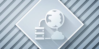 Kağıt kesiği Ağ bağlantısı simgesi gri arkaplanda izole edildi. Sosyal teknoloji. Bulut hesaplama konsepti. Kağıt sanatı tarzı. Vektör