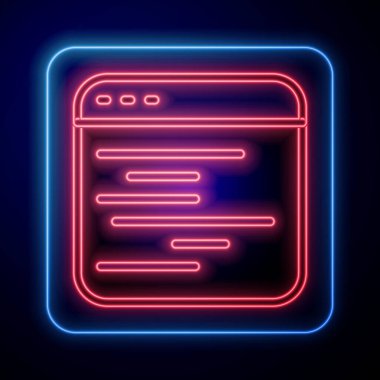 Parlayan neon yazılım, web geliştirici programlama kod simgesi mavi arkaplanda izole edildi. Program kodunun rastgele bilgisayar betiği parçalarını Javascript et. Vektör