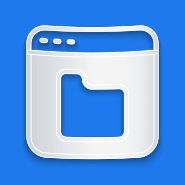 Kağıt kesme Tarayıcı dosya simgesi mavi arkaplanda izole edildi. Kağıt sanatı tarzı. Vektör