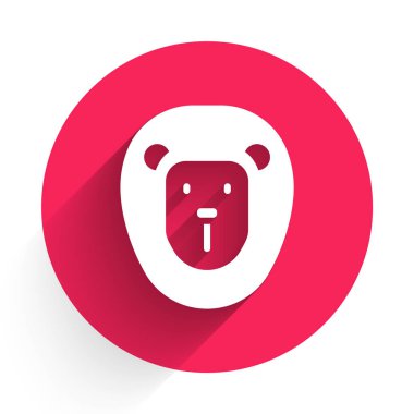 Beyaz Vahşi Aslan simgesi uzun gölgeli. Kırmızı daire düğmesi. Vektör.