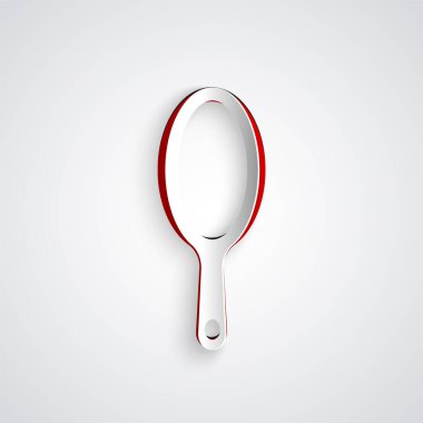 Kağıt kesiği El aynası simgesi gri arkaplanda izole edilmiş. Kağıt sanatı tarzı. Vektör.