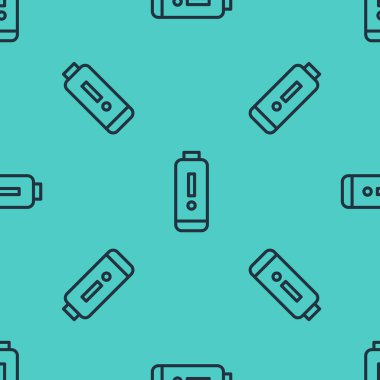 Siyah çizgi Batarya şarj seviyesi gösterge simgesi yeşil arkaplanda izole edilmiş pürüzsüz desen. Vektör İllüstrasyonu.