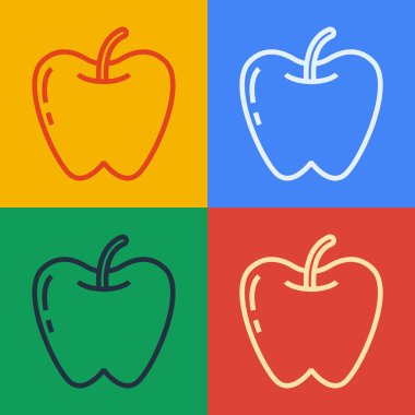 Pop Art Line Apple simgesi renk arkaplanında izole edildi. Yaprak sembollü meyve. Vektör.