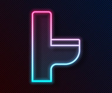 Parlayan neon hattı tuvalet klozeti ikonu siyah arka planda izole edilmiş. Vektör.