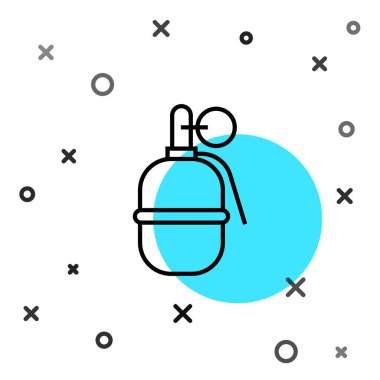 Siyah çizgili el bombası ikonu beyaz arka planda izole edildi. Bomba patlaması. Rastgele dinamik şekiller. Vektör.