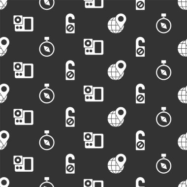 Yerleşimi dünya, pusula, fotoğraf makinesi üzerinde ayarlayın ve lütfen pürüzsüz desen üzerinde rahatsız etmeyin. Vektör.