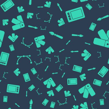 Boya fırçasını, Grafik tabletini, Bezier eğrisini ve Renk palet rehberini pürüzsüz desen üzerine ayarla. Vektör.