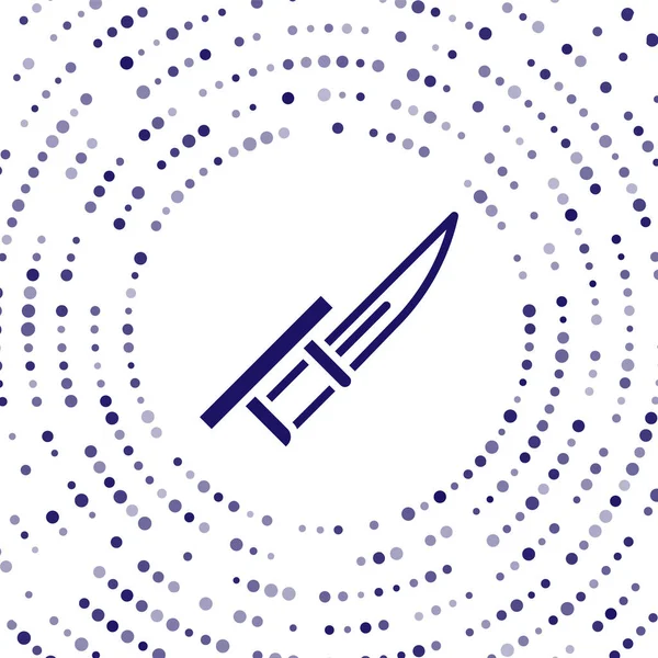 Tüfek ikonunda mavi süngü beyaz arka planda izole edilmiş. Soyut çember rastgele noktalar. Vektör.