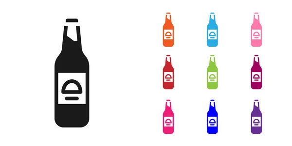 Icono Botella Cerveza Negra Aislado Sobre Fondo Blanco Establecer Iconos — Vector de stock