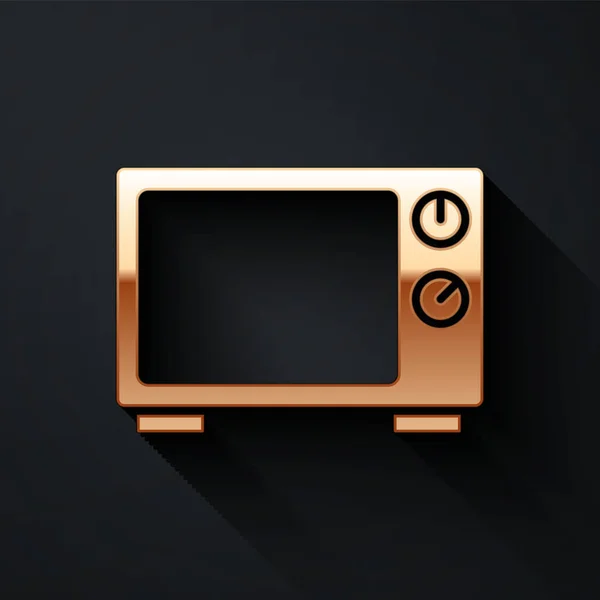 Gold Micmicrowave Oven Icon Isolated Black Background Значок Бытовой Техники — стоковый вектор