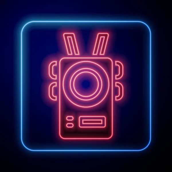 Glödande Neon Polisen Kropp Kamera Ikon Isolerad Blå Bakgrund Vektor — Stock vektor