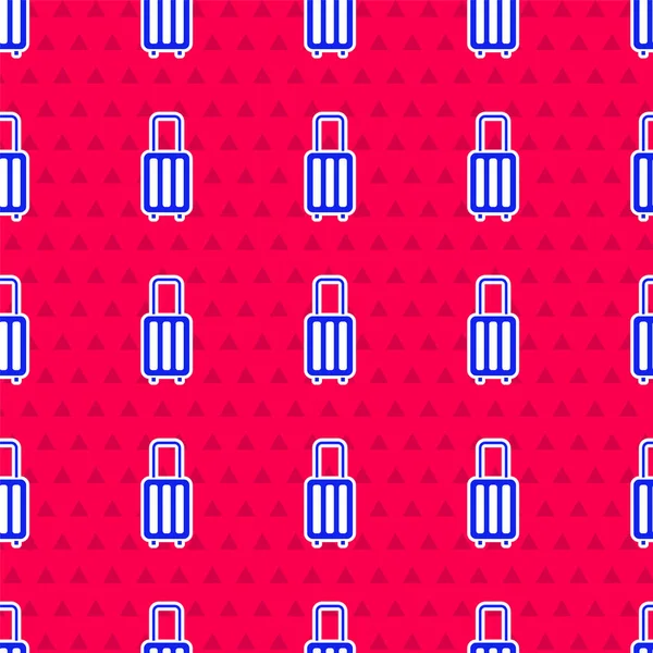 Seyahat simgesi için mavi bavul kırmızı arkaplanda izole edilmiş pürüzsüz desen. Seyahat bagaj tabelası. Seyahat bagaj ikonu. Vektör.