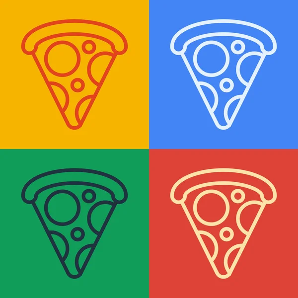 Pop Art Line Fatia Ícone Pizza Isolado Fundo Cor Menu —  Vetores de Stock