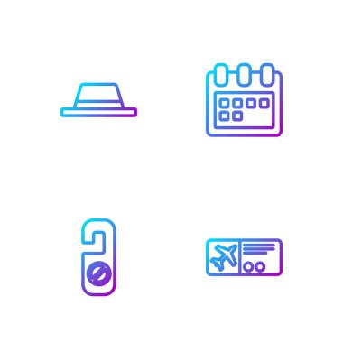 Lütfen rahatsız etmeyin, şeritli ve takvimli şapkalı adam. Renk simgeleri. Vektör.